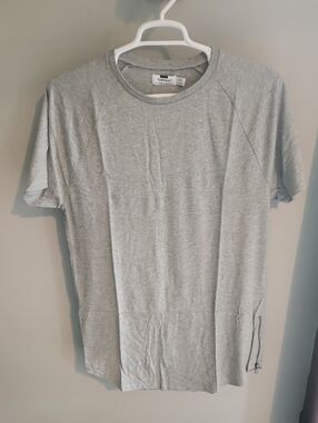 Mens Topman Longline Light Heather Grey Short Sleeve Tee With Side Zipper Detail